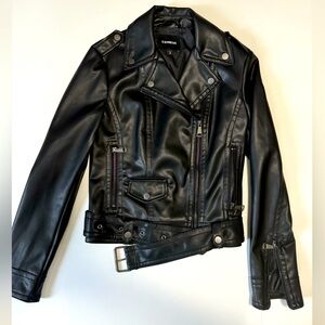 Black faux leather biker jacket